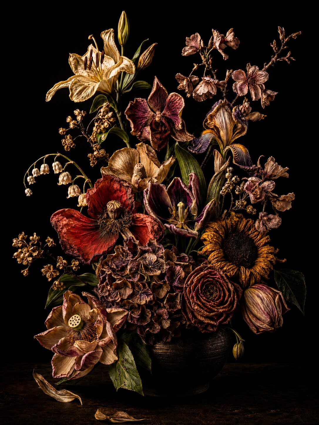 盛放之後系列的枯萎花卉插花作品