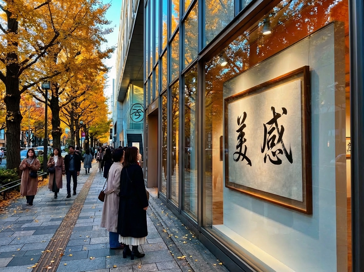 表參道秋日街景中的美感書法櫥窗展示