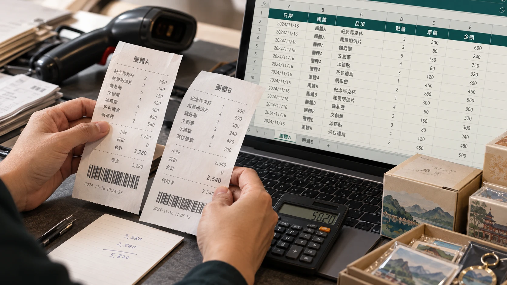 團體消費業務｜銷貨與業績管理系統，匿名概念示意